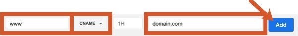 Add a CNAME record with name www and Data with the domain name.