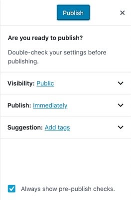 The pre-publish checks to check settings before publishing a post. It also gives suggestions.