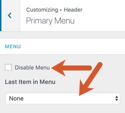 WPHubSite Theme customizer primary menu disable menu option and add a last item to the menu (button, search, etc.)