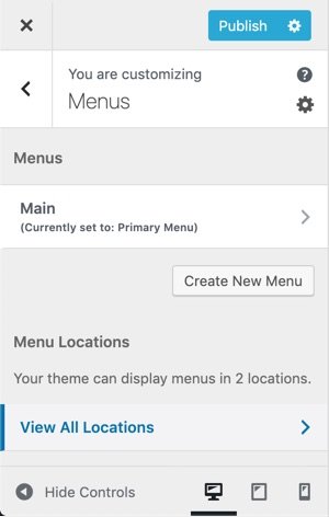 WPHubSite WordPress Theme Customizer menu settings.