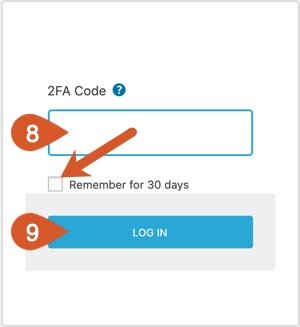 Enter 2FA code on WPHubSite WordPress login screen then click Log In button.