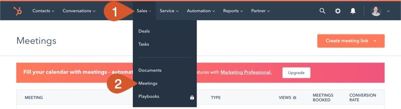 Open the Meetings section in HubSpot Sales.