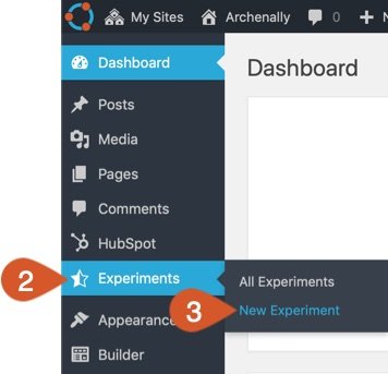 Create a new experiment in the WPHubSite WordPress admin dashboard.