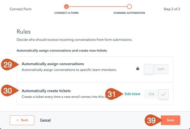 Edit the rules information for your HubSpot support form and save the form.