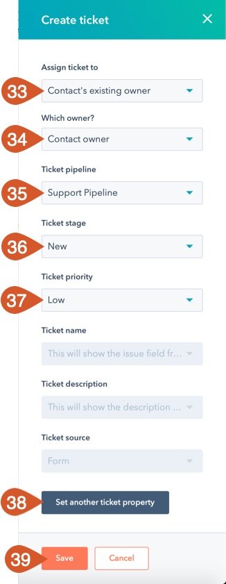 Configure the ticket creation defaults such as ticket priority and who it's assigned to.