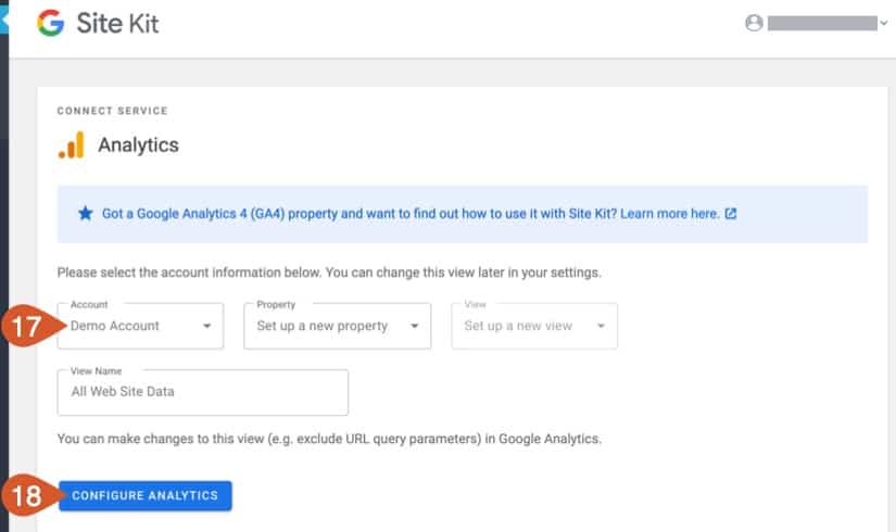 Google Site Kit Analytics Setup.