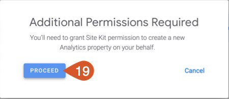Grant permission to Google Site Kit Analytics setup.