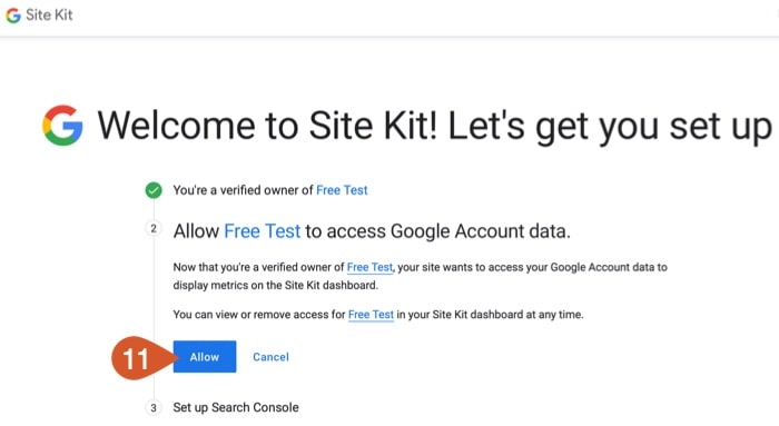 Allow the Google Site Kit plugin on WPHubSite to access your Google Account information.