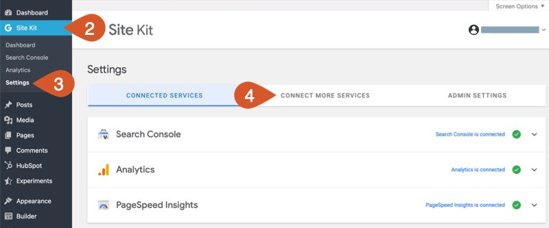 Connect more services in Google Site Kit.